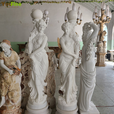 Life Size Outdoor Garden White Lady Garden Marble Antique Statue Lamp