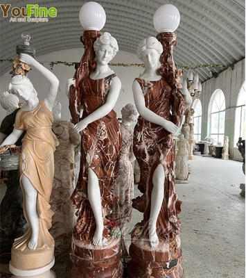 Life Size Outdoor Garden White Lady Garden Marble Antique Statue Lamp