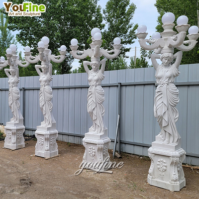 Natural Stone Modern Life Size Hand Carved Marble Outdoor Lady Light Lamp Statue