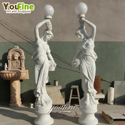 Natural Stone Modern Life Size Hand Carved Marble Outdoor Lady Light Lamp Statue