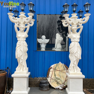 Natural Stone Modern Life Size Hand Carved Marble Outdoor Lady Light Lamp Statue
