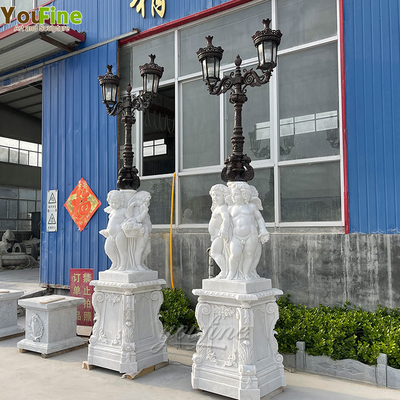 Natural Stone Modern Life Size Hand Carved Marble Outdoor Lady Light Lamp Statue