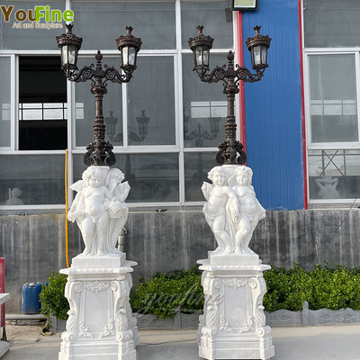 Natural Stone Modern Life Size Hand Carved Marble Outdoor Lady Light Lamp Statue