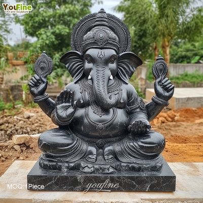 Temples or Homes Hindu Decor Sculpture Black Marble Ganesha Statue