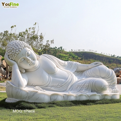 Outdoor Meditation Areas or Garden Decor Sleeping White Marble Buddha Statue