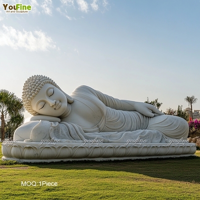 Outdoor Meditation Areas or Garden Decor Sleeping White Marble Buddha Statue