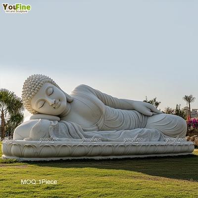Outdoor Meditation Areas or Garden Decor Sleeping White Marble Buddha Statue