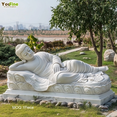 Outdoor Meditation Areas or Garden Decor Sleeping White Marble Buddha Statue