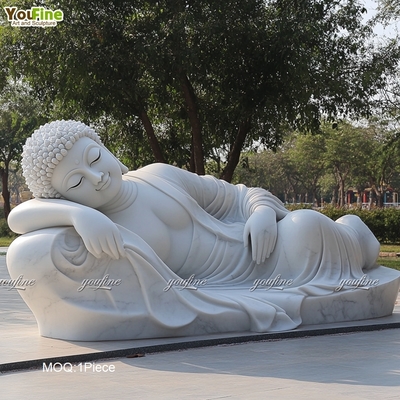 Outdoor Meditation Areas or Garden Decor Sleeping White Marble Buddha Statue