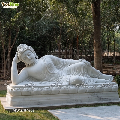 Outdoor Meditation Areas or Garden Decor Sleeping White Marble Buddha Statue