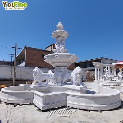 Customize White Stone Garden Sculpture Carving Lion Statue Outdoor Marble Water Fountains