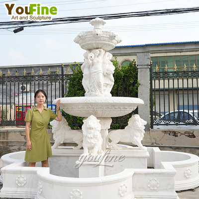 Customize White Stone Garden Sculpture Carving Lion Statue Outdoor Marble Water Fountains
