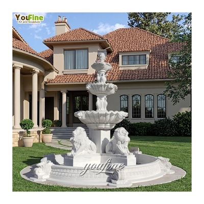 Outdoor Garden Courtyard White Marble Lion Head Fountain