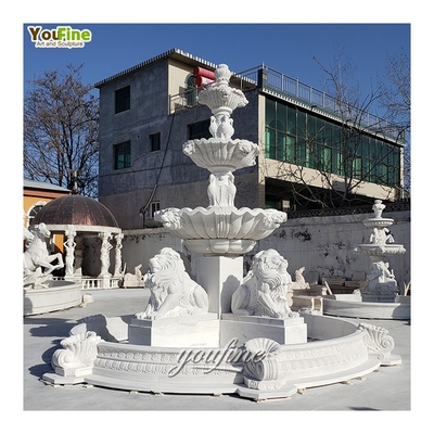 Outdoor Garden Courtyard White Marble Lion Head Fountain
