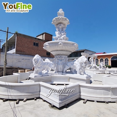 Outdoor Garden Decor Large Stone Marble Lionhead Fountains Statue for Sale