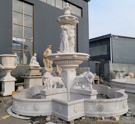 Outdoor Garden Decor Large Stone Marble Lionhead Fountains Statue for Sale