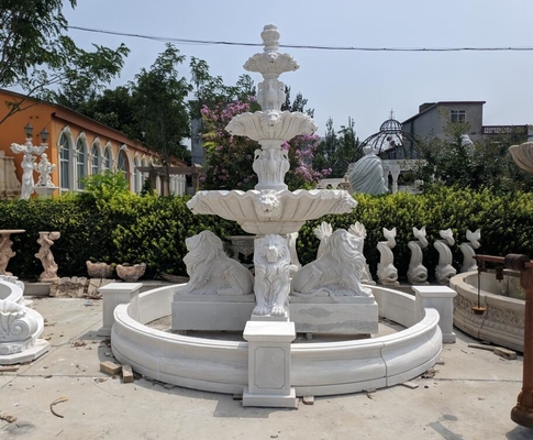 Outdoor Garden Decor Large Stone Marble Lionhead Fountains Statue for Sale