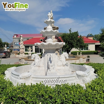 Hand Carved Natural Stone White Marble Horse Fountain Outdoor Garden for Sale