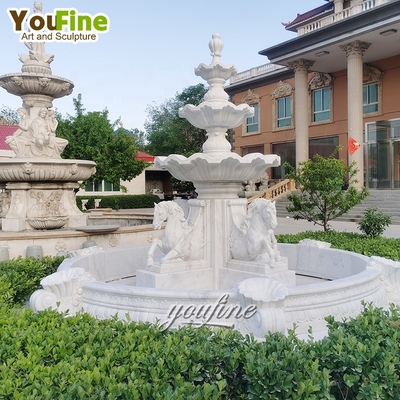 Hand Carved Natural Stone White Marble Horse Fountain Outdoor Garden for Sale