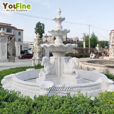 Hand Carved Natural Stone White Marble Horse Fountain Outdoor Garden for Sale