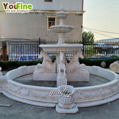 Hand Carved Natural Stone White Marble Horse Fountain Outdoor Garden for Sale