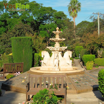 Hand Carved Natural Stone White Marble Horse Fountain Outdoor Garden for Sale