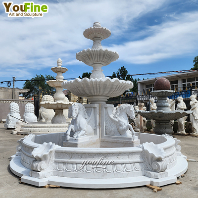 Hand Carved Natural Stone White Marble Horse Fountain Outdoor Garden for Sale