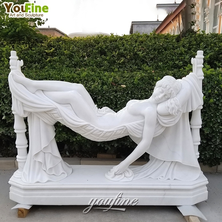 Life Size Outdoor Garden Decor Natural Marble Lying Lady Statue