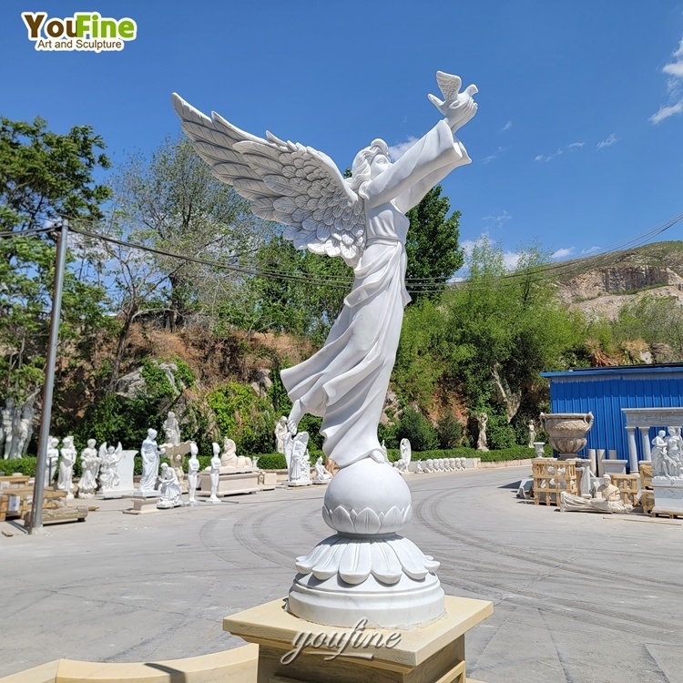 Custom Life Size Religious Statue Famous White Garden Marble Angel and Dove Statues