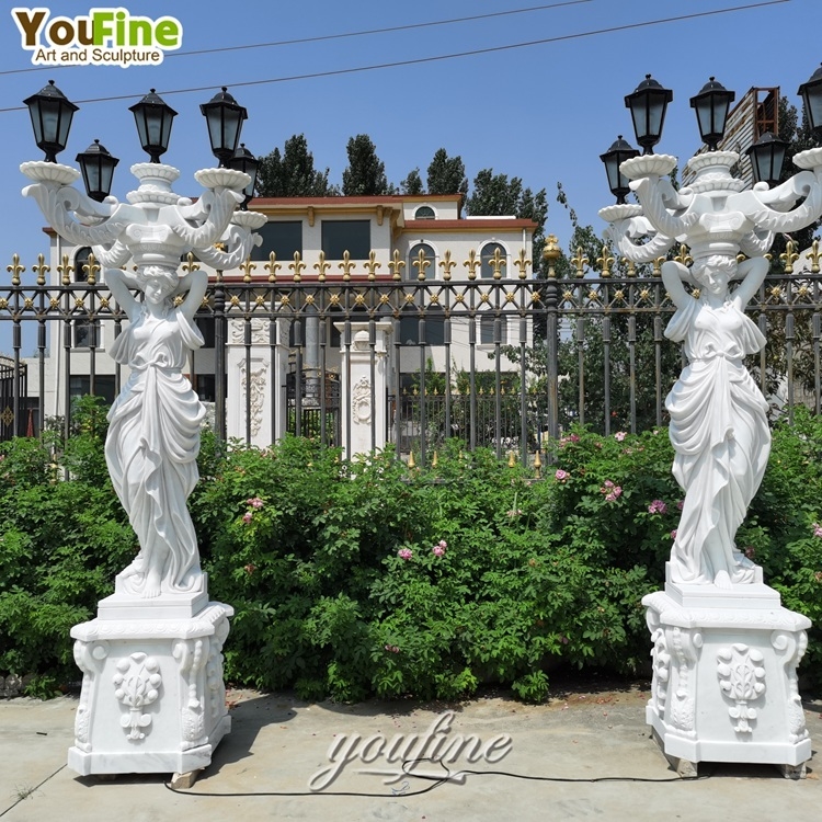 Decor Life Size Carved Luxury Large White Marble Woman Statue Lamp Sculpture