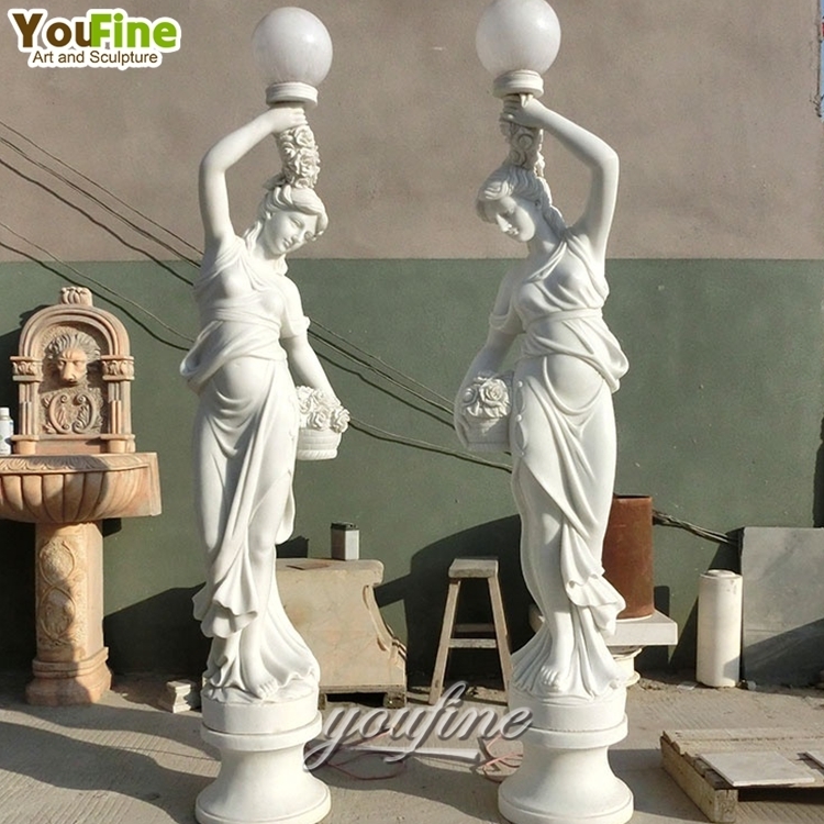 Garden Decor Modern Life Size New Floor Stone Sculpture Woman Marble Carving Statue Lamp